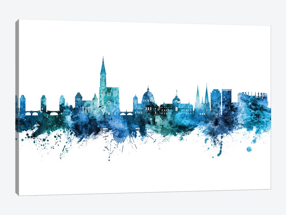Strasbourg France Skyline Blue Teal by Michael Tompsett 1-piece Canvas Wall Art