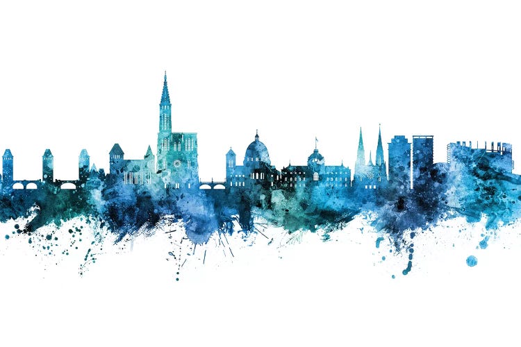 Strasbourg France Skyline Blue Teal by Michael Tompsett wall art