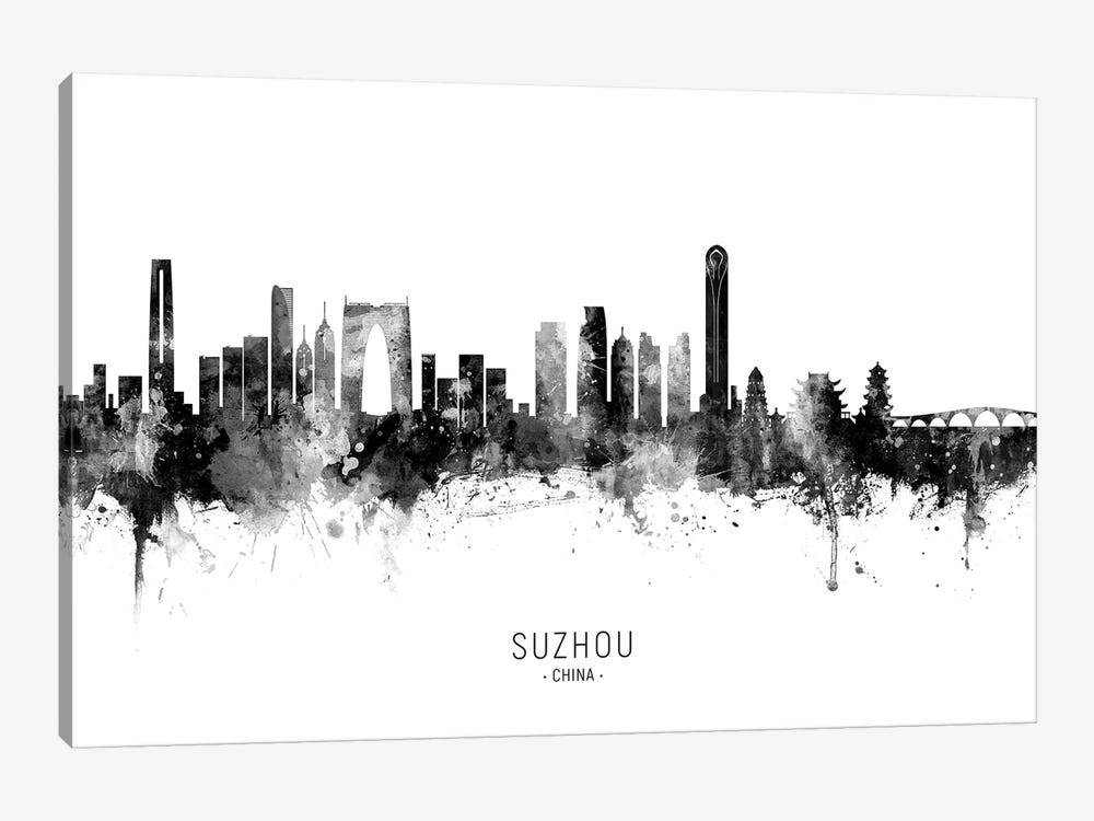 Suzhou China Skyline Name Bw by Michael Tompsett 1-piece Canvas Art Print