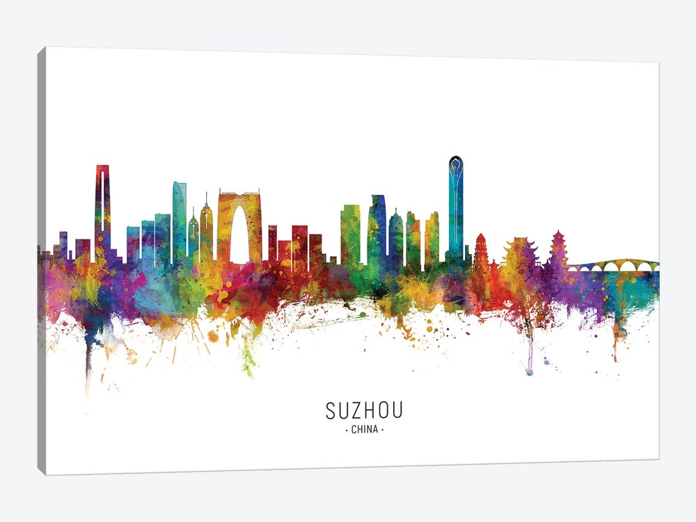 Suzhou China Skyline City Name by Michael Tompsett 1-piece Canvas Artwork
