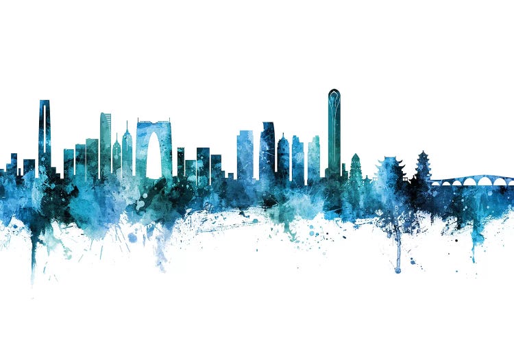 Suzhou China Skyline Blue Teal