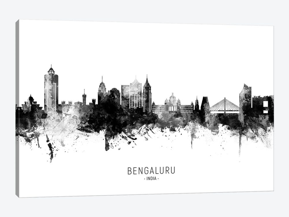 Bengaluru India Skyline Name Bw by Michael Tompsett 1-piece Canvas Wall Art