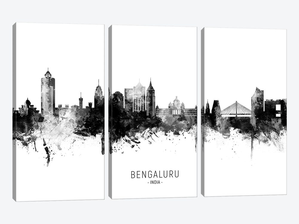 Bengaluru India Skyline Name Bw by Michael Tompsett 3-piece Canvas Art