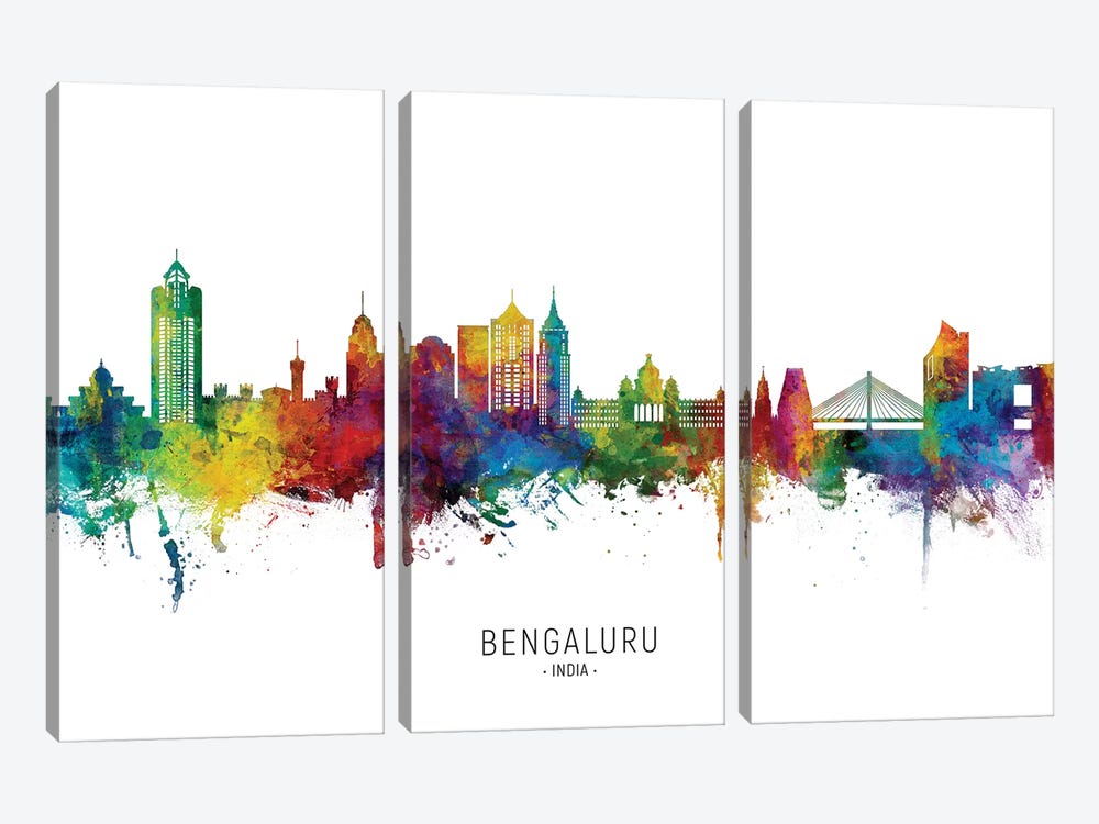 Bengaluru India Skyline City Name by Michael Tompsett 3-piece Canvas Art Print