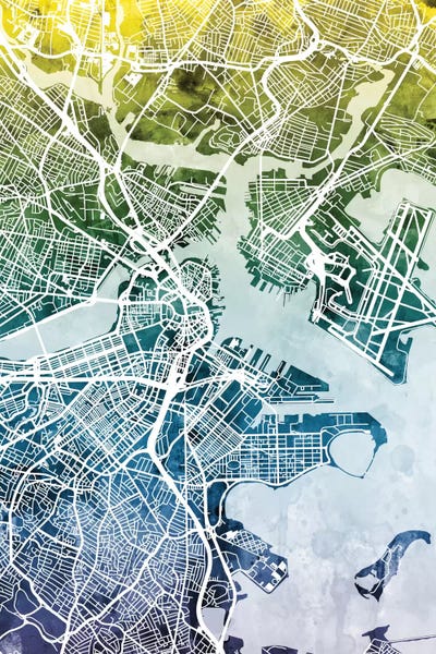 Large Map Art - Canvas Prints: Gradient Map Of Boston, Massachusetts, USA by Michael Tompsett