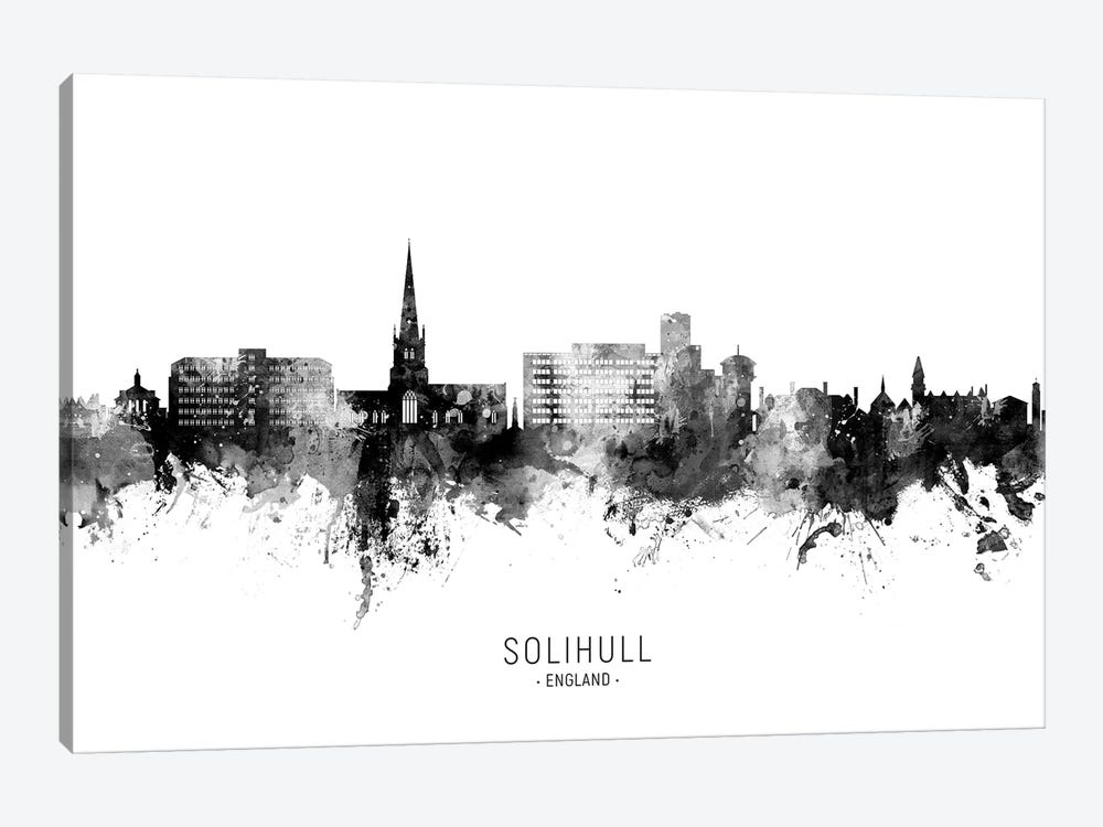 Solihull England Skyline Name In Black & White by Michael Tompsett 1-piece Canvas Art