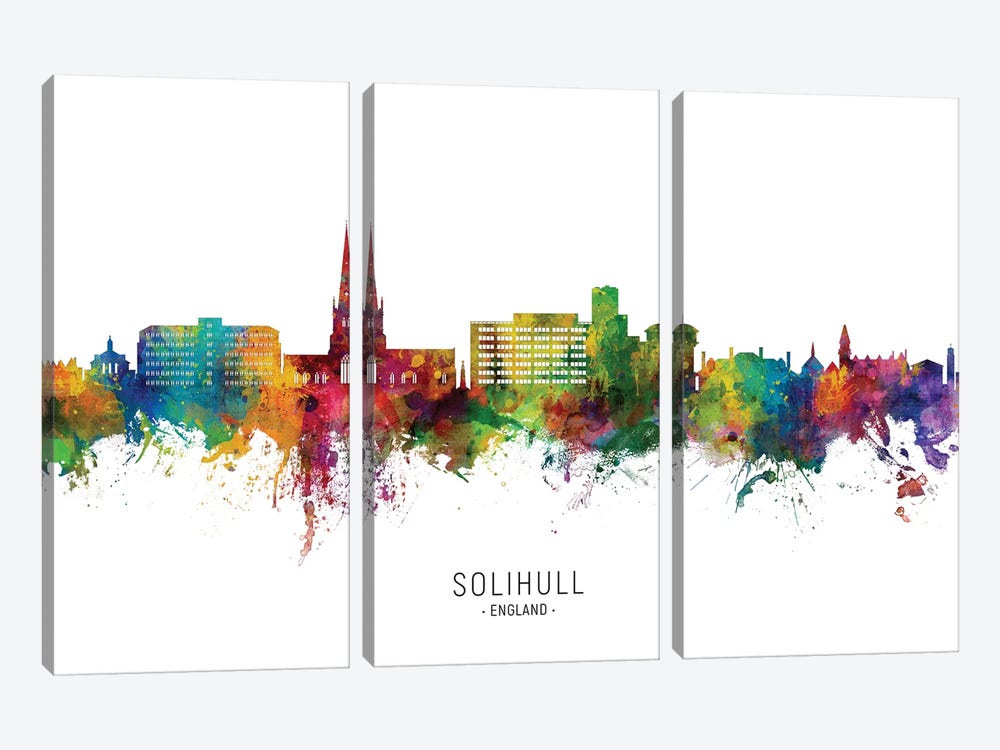Solihull England Skyline City Name by Michael Tompsett 3-piece Canvas Art Print