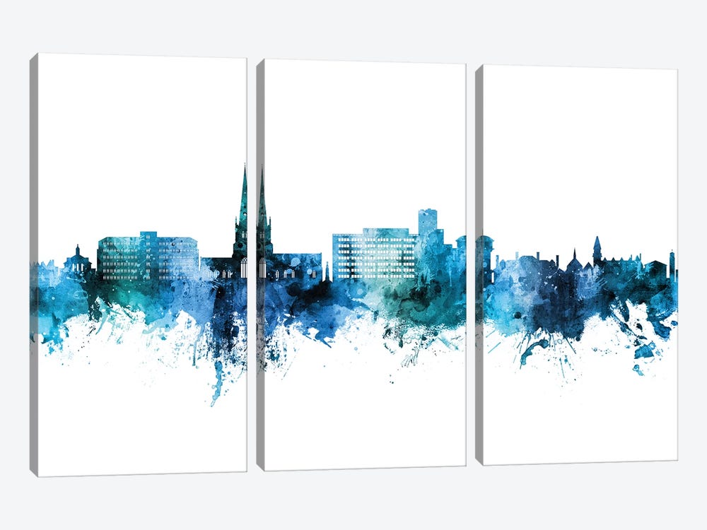Solihull England Skyline Blue Teal by Michael Tompsett 3-piece Canvas Wall Art