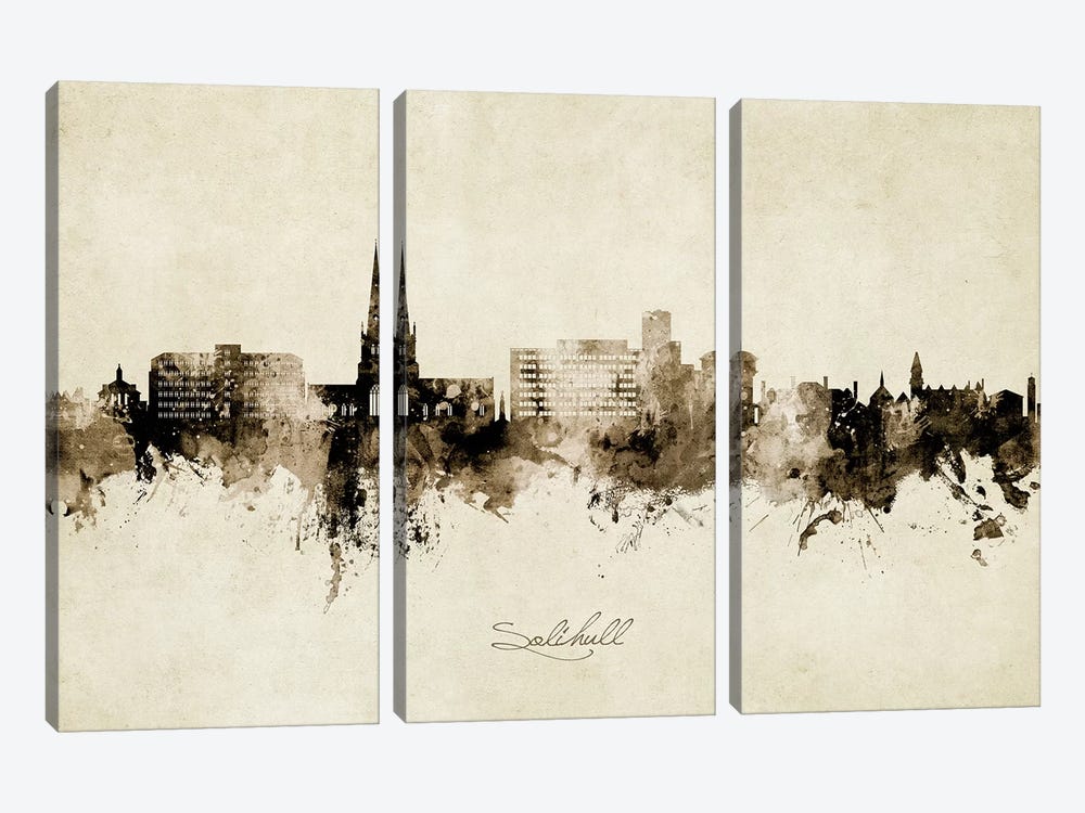 Solihull England Skyline Vintage by Michael Tompsett 3-piece Art Print