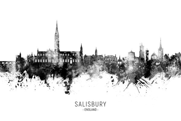 England: Salisbury England Skyline Blue Teal by Michael Tompsett