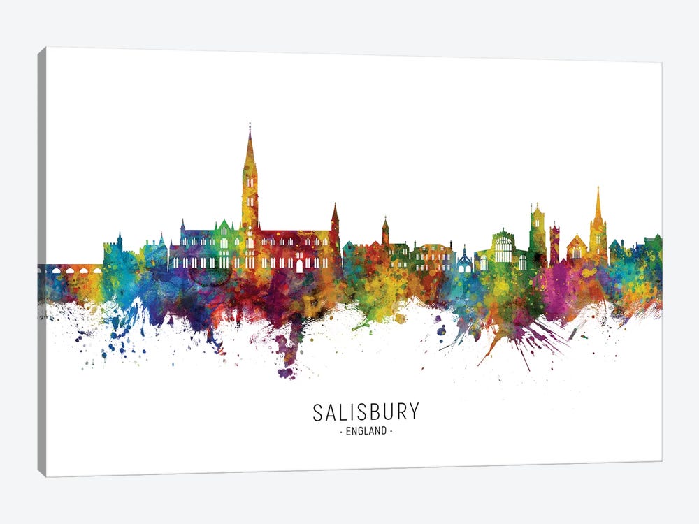Salisbury England Skyline City Name by Michael Tompsett 1-piece Canvas Art Print
