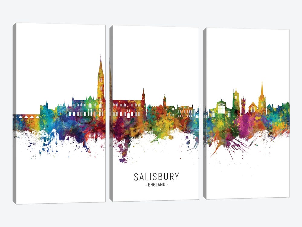 Salisbury England Skyline City Name by Michael Tompsett 3-piece Art Print