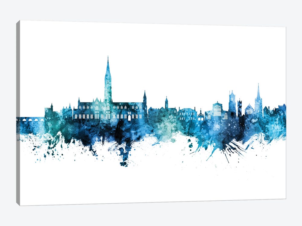 Salisbury England Skyline Blue-Teal by Michael Tompsett 1-piece Canvas Print