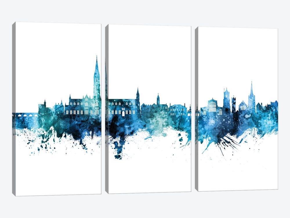 Salisbury England Skyline Blue-Teal by Michael Tompsett 3-piece Canvas Print