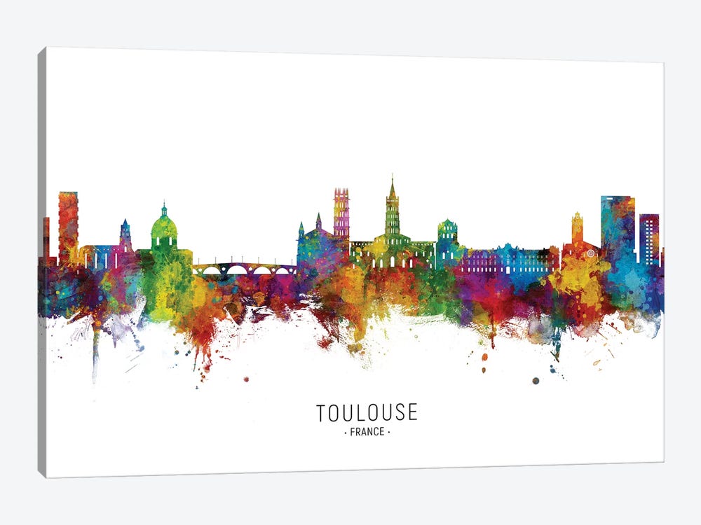 Toulouse France Skyline City Name by Michael Tompsett 1-piece Canvas Print
