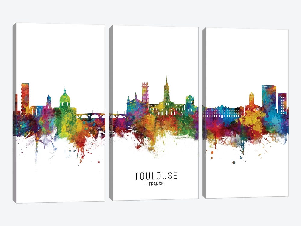 Toulouse France Skyline City Name by Michael Tompsett 3-piece Canvas Print