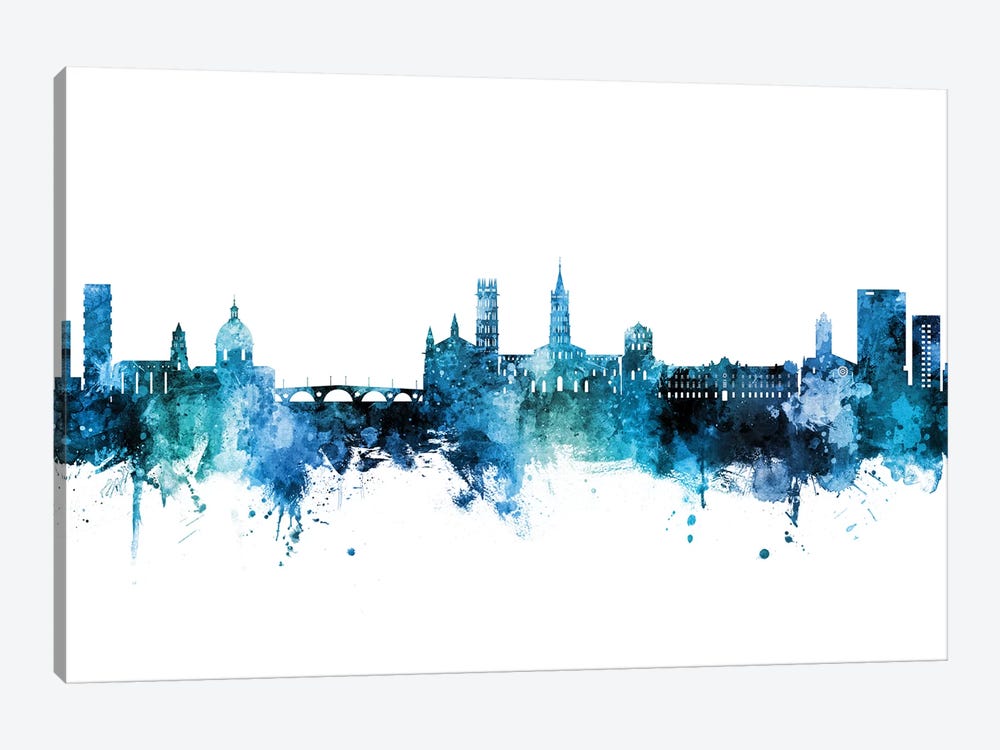 Toulouse France Skyline Blue Teal by Michael Tompsett 1-piece Canvas Wall Art