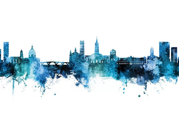 Occitania: Toulouse France Skyline Blue Teal by Michael Tompsett