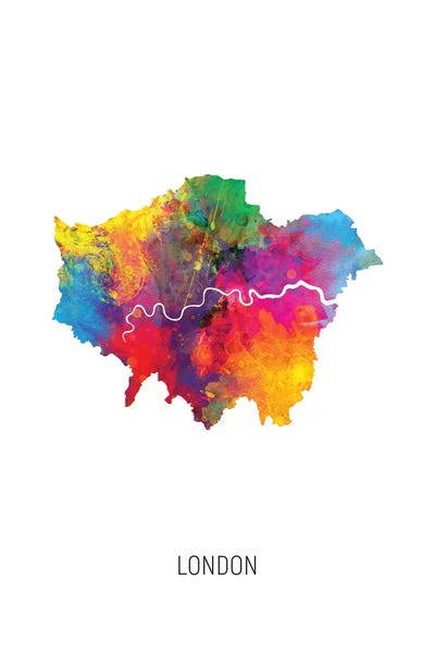 Rainbow London Area Map by Michael Tompsett canvas print
