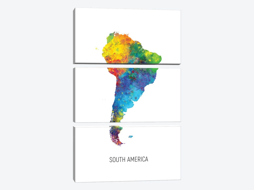 South America Map by Michael Tompsett 3-piece Canvas Art