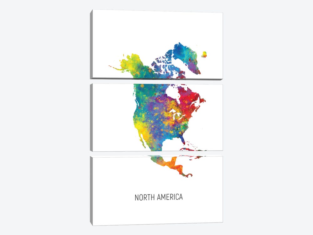 North America Map by Michael Tompsett 3-piece Canvas Print