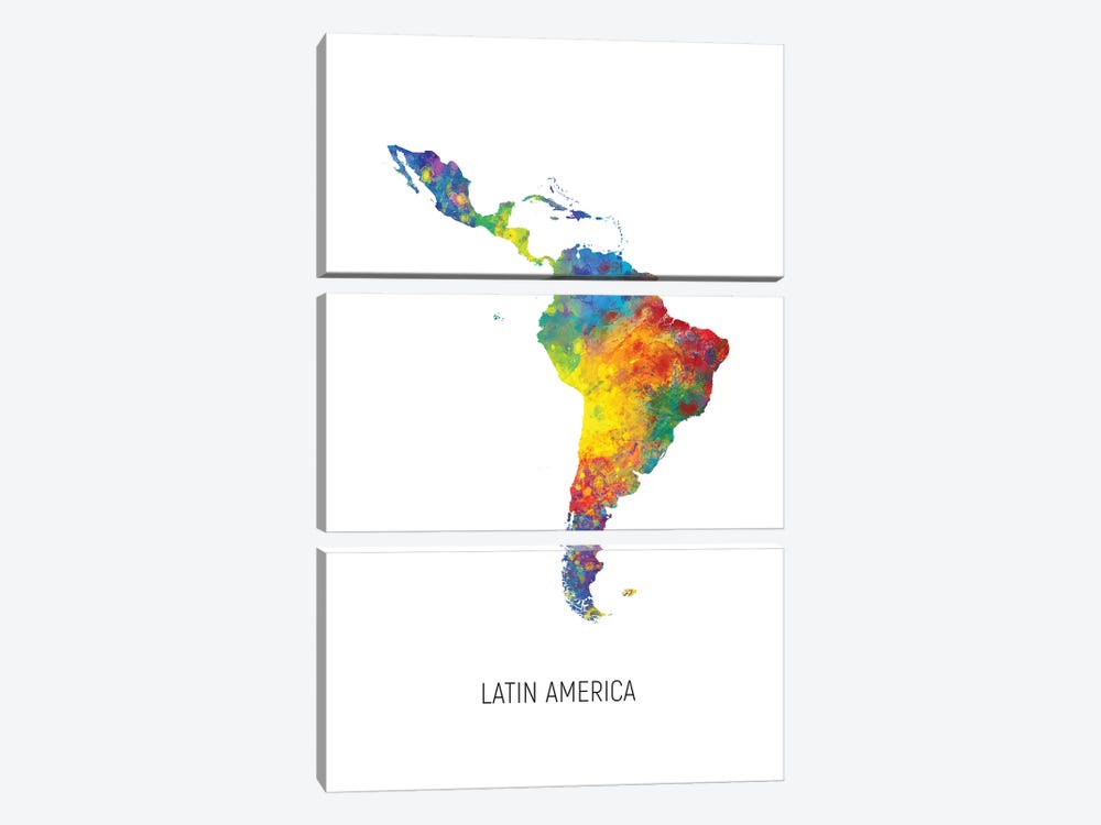 Latin America Map by Michael Tompsett 3-piece Canvas Art