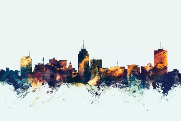 Fresno: Fresno, California, USA On Blue by Michael Tompsett