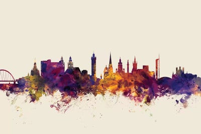 Beige Background Skyline Of Glasgow, Scotland, United Kingdom by Michael Tompsett art print