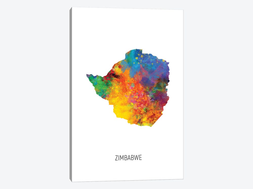 Zimbabwe Map by Michael Tompsett 1-piece Canvas Artwork