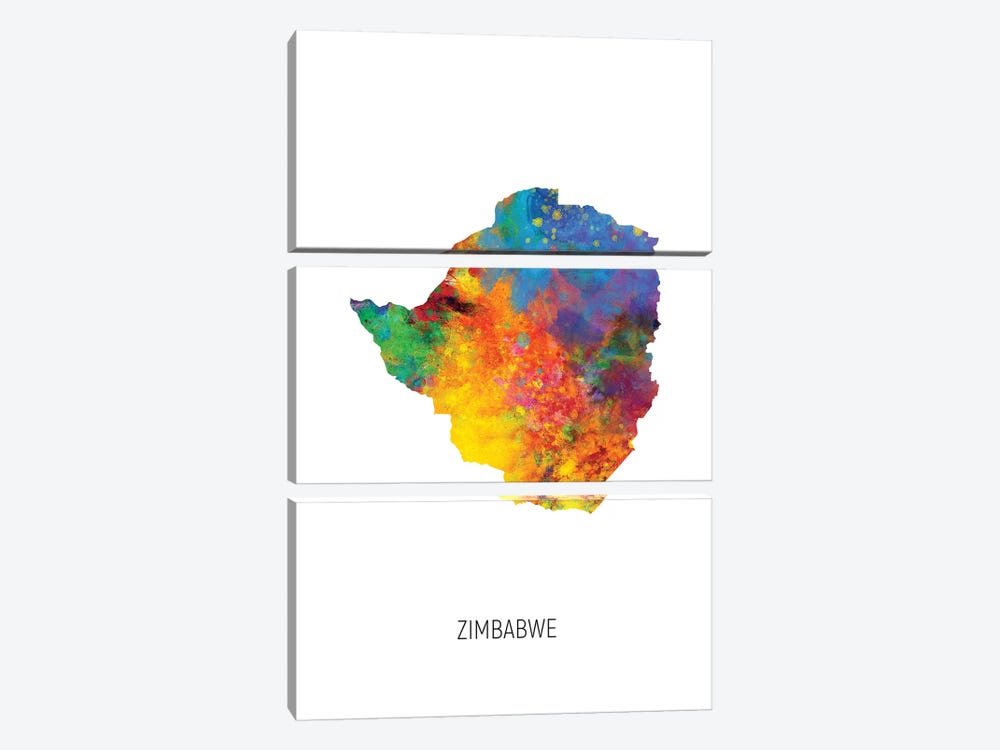 Zimbabwe Map by Michael Tompsett 3-piece Canvas Artwork