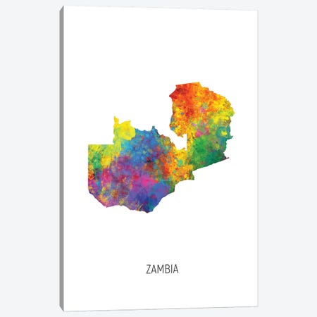 Zambia Map Canvas Print #MTO2725} by Michael Tompsett Canvas Art