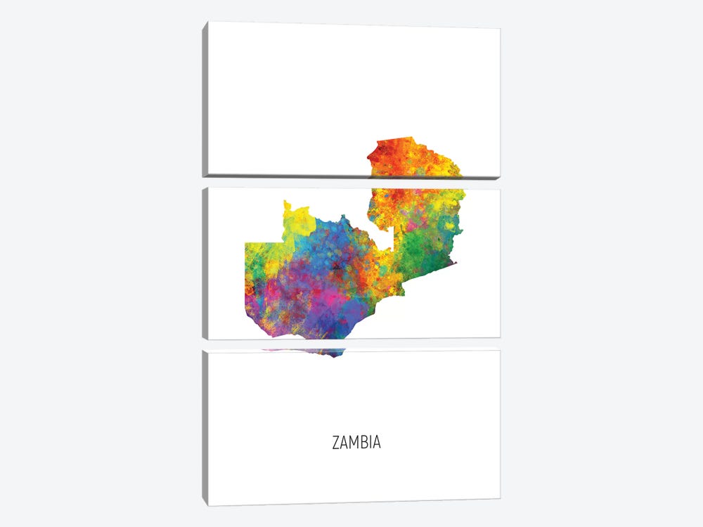 Zambia Map by Michael Tompsett 3-piece Canvas Print