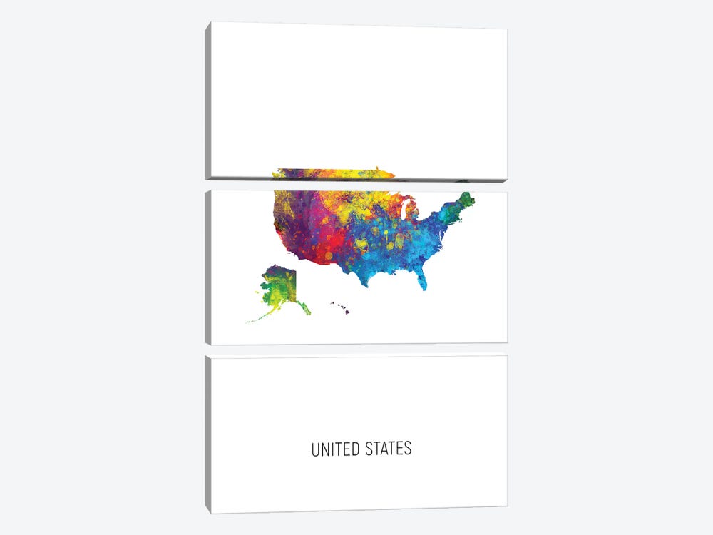 United States Map by Michael Tompsett 3-piece Canvas Artwork