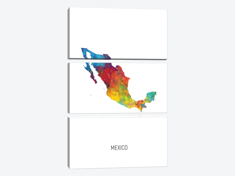 Mexico Map by Michael Tompsett 3-piece Canvas Artwork