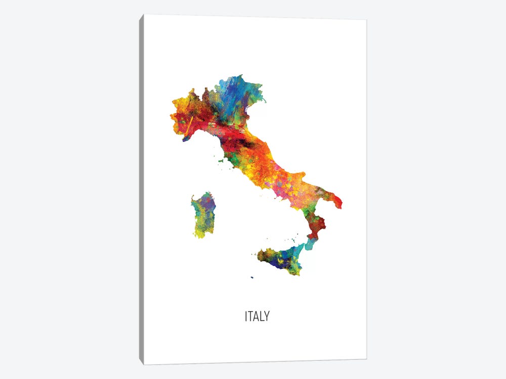 Italy Map by Michael Tompsett 1-piece Canvas Art Print