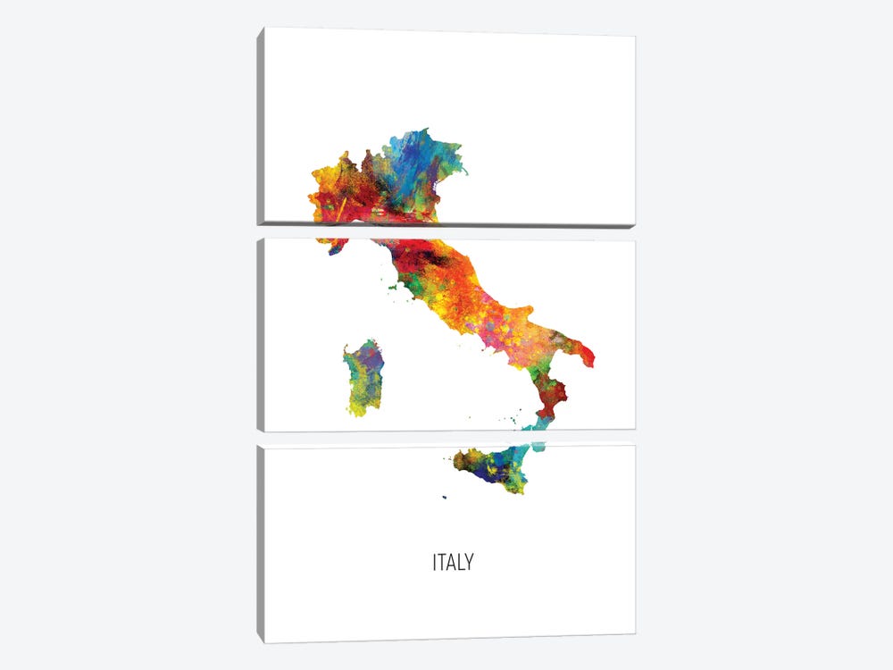 Italy Map by Michael Tompsett 3-piece Canvas Print