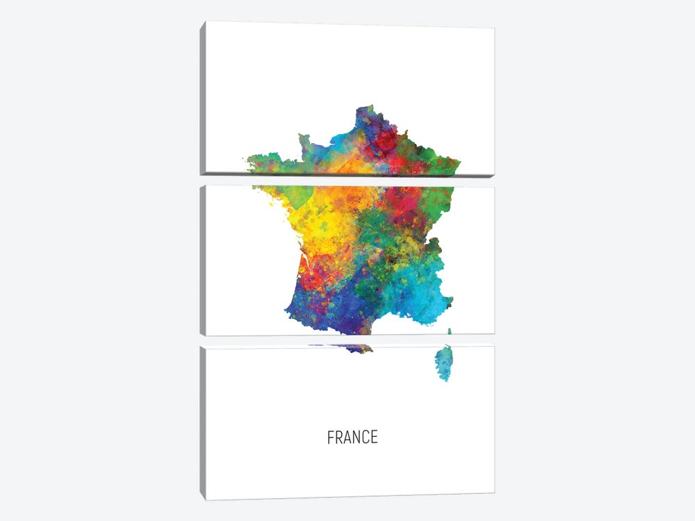 France Map by Michael Tompsett 3-piece Canvas Art