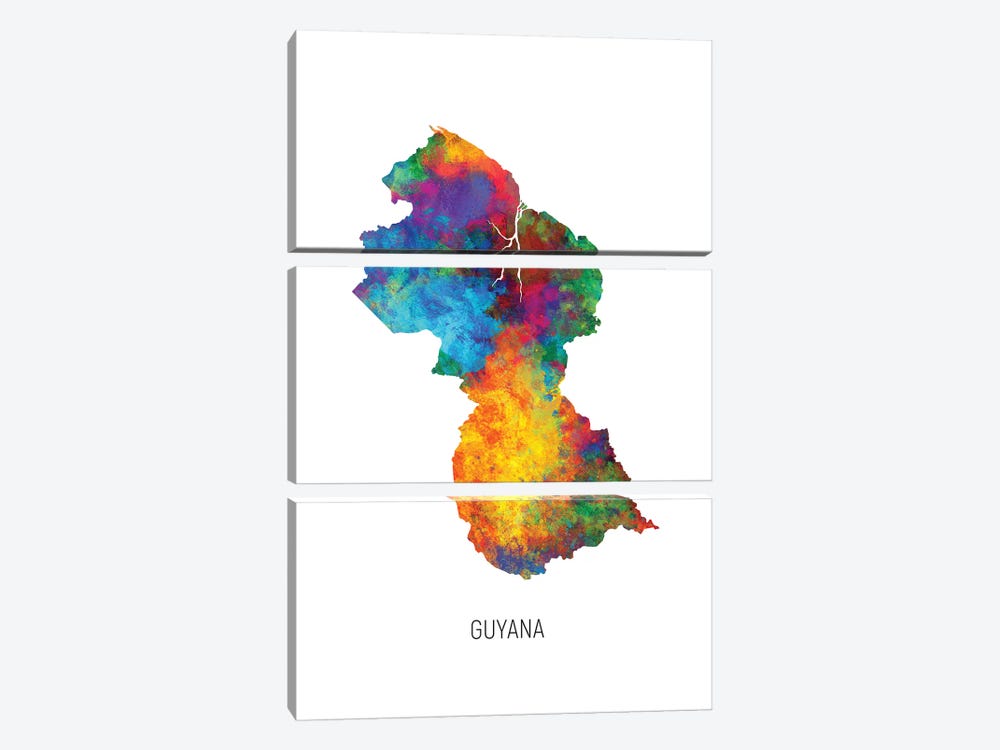 Guyana Map by Michael Tompsett 3-piece Canvas Print