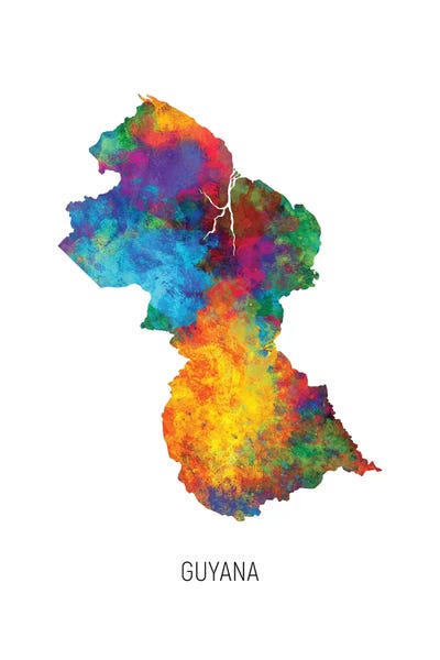 Large Map Art - Canvas Prints: Guyana Map by Michael Tompsett