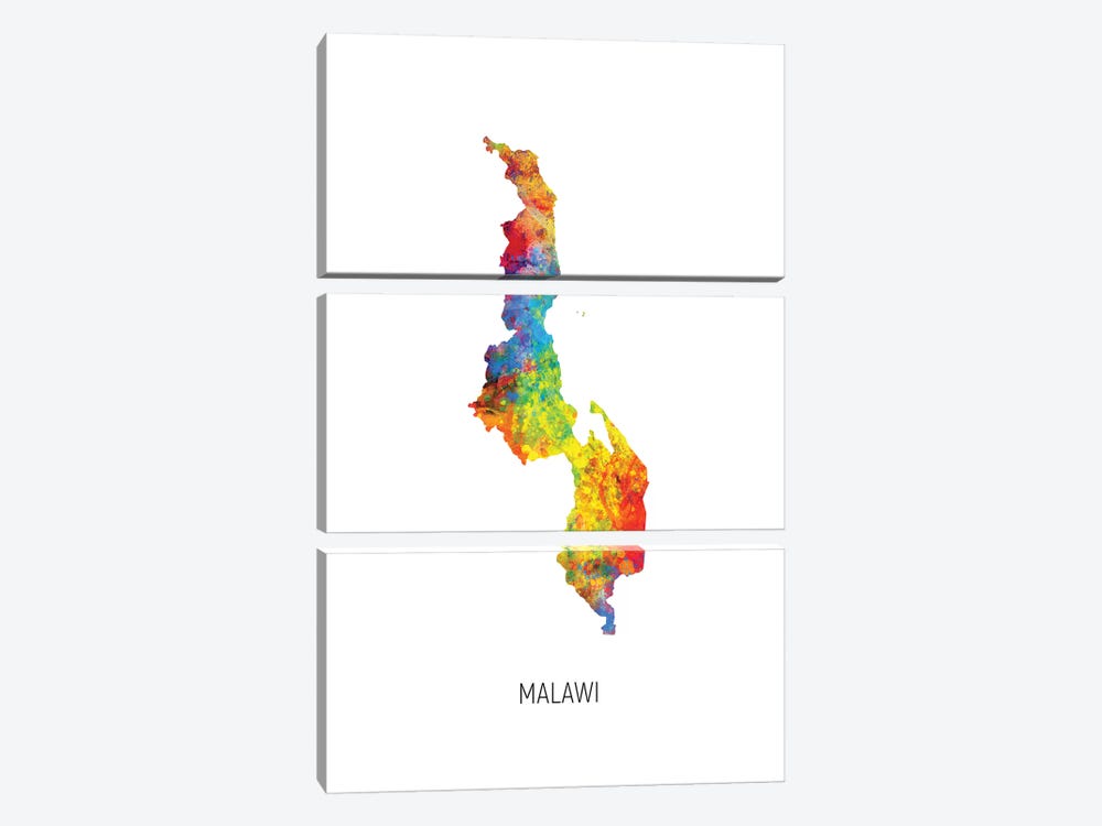 Malawi Map by Michael Tompsett 3-piece Art Print