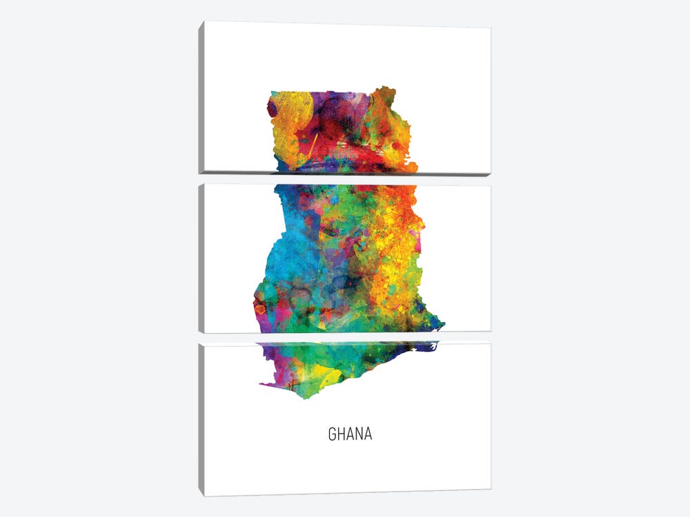 Ghana Map by Michael Tompsett 3-piece Canvas Art