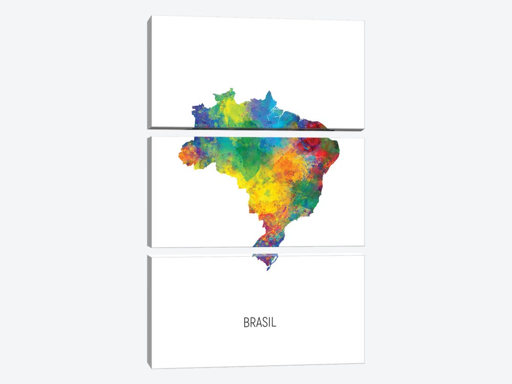 Brasil Map by Michael Tompsett 3-piece Canvas Print