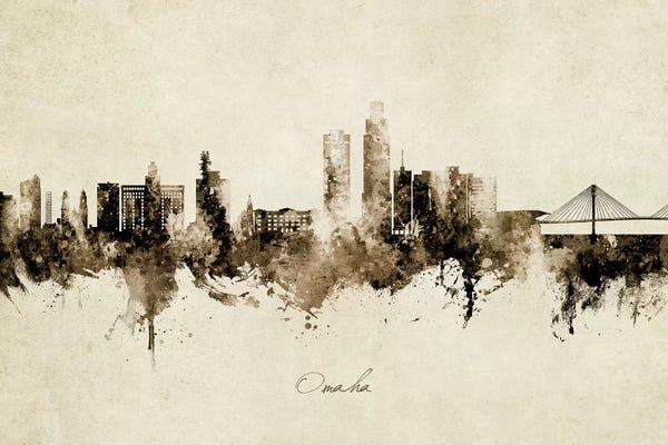 Michael Tompsett: Omaha Nebraska Skyline Vintage by Michael Tompsett