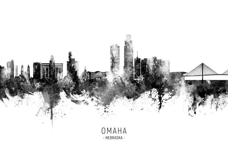 Omaha Nebraska Skyline Name Bw