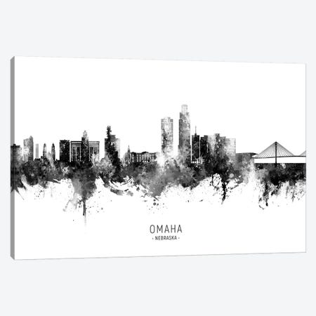Omaha Nebraska Skyline Name Bw Canvas Print #MTO2759} by Michael Tompsett Canvas Artwork