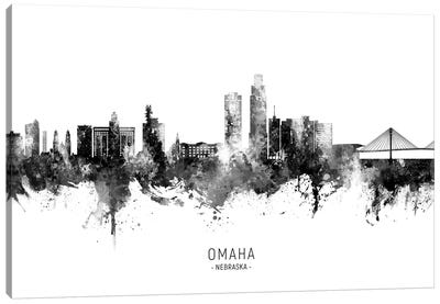 Omaha Nebraska Skyline Name Bw Canvas Art Print - Black & White Scenic