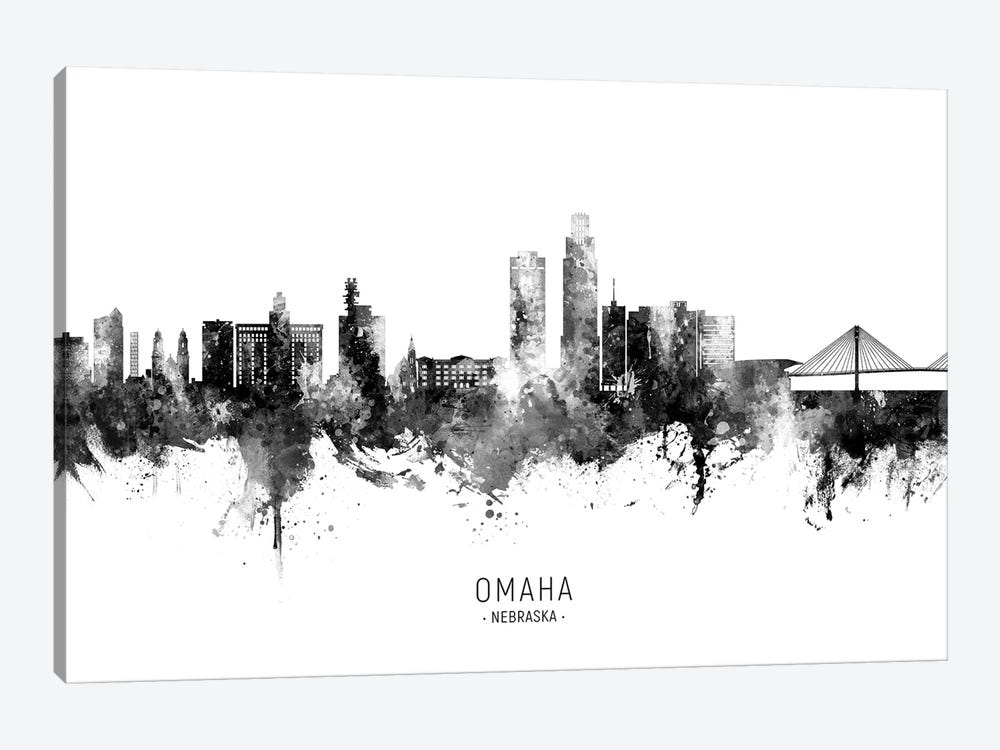 Omaha Nebraska Skyline Name Bw by Michael Tompsett 1-piece Canvas Artwork