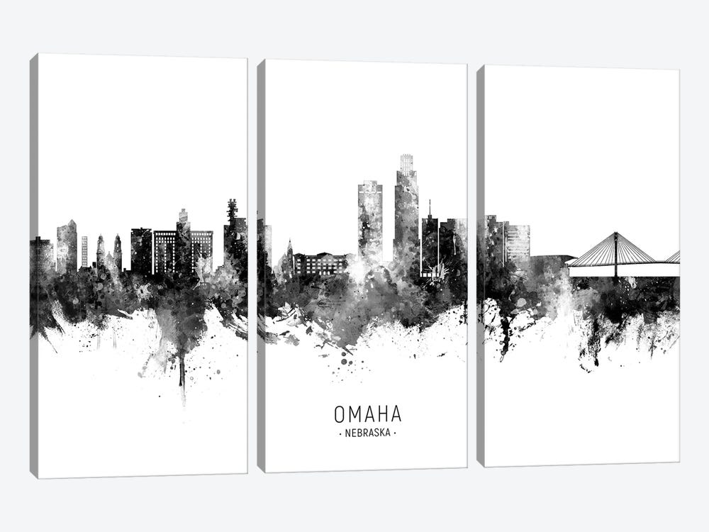 Omaha Nebraska Skyline Name Bw by Michael Tompsett 3-piece Canvas Wall Art
