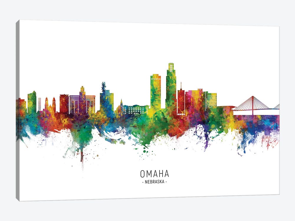 Omaha Nebraska Skyline City Name by Michael Tompsett 1-piece Canvas Artwork
