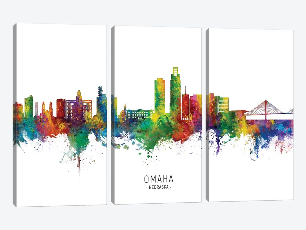 Omaha Nebraska Skyline City Name by Michael Tompsett 3-piece Canvas Artwork